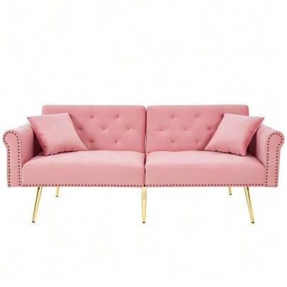 Modern 2-Seater Sofa Bed – Velvet Upholstery, 3-Position Adjustable Backrest & Gold-Plated Metal Feet. Stylish Sofa With Sleeping Function – Space-Saving, Durable, Ideal For Small Rooms.