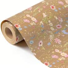 5m Roll, Kraft Paper Floral Wrapping Paper Roll - Mini Roll - Width: 17 Inches (43cm) - Spring Summer Garden Floral Design, Perfect For Weddings, Bridal Showers, Birthday Celebrations - Flowers - 5m - View 11