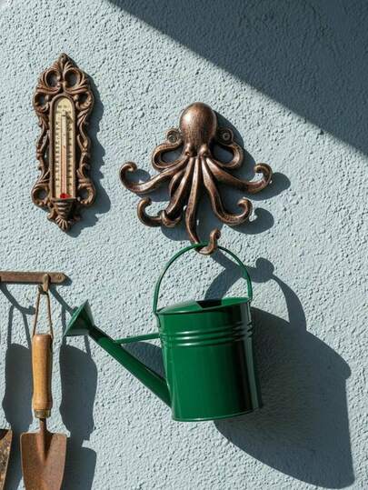 1pc Cast Iron 8-Hook, 5.9 Inch Multifunctional Vintage Wall Mounted, Comes With Installation Kit, Can Hang Keys, Coats, Towels, Clothes And Jewelry, Fashionable Home Decor For Living Room, Bedroom, Bathroom, Garden, Also Perfect 8-Arm Decor And Storage Solution For Easter And Mother's Day