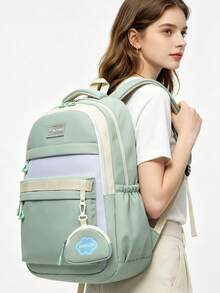1pc Fashion Nylon Student Backpack, Suitable For Teenage Girls, Multi-Compartment Design, Comes With Detachable Coin Purse, Lightweight Ergonomic Design, Suitable For Commuting And Travel - Multicolor - View 5