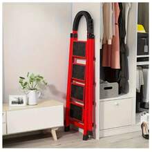 1 Heavy-Duty 3/4/5-Step Portable Folding Ladder, 500 Lbs Weight Capacity, Durable Plastic Folding Ladder With Non-Slip Steps, Lightweight And Portable, Suitable For Both Household And Industrial Use - màu đỏ - Xem 5