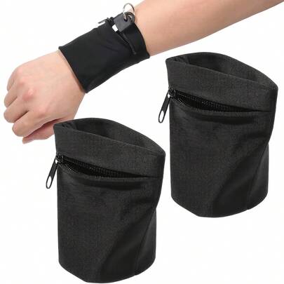 2pcs Zipper Wrist Wallet Pouch, Wrist Strap Pocket, Unisex Key Card Holder Bag, Suitable For Running, Sports And Hiking