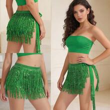 Bộ trang phục múa bụng đính sequin tua rua điều chỉnh eo, bao gồm váy sequin và khăn quấn hông. Thích hợp cho các lễ hội, tiệc tùng, câu lạc bộ đêm, bãi biển, trang phục độc đáo, phong cách Bohemian, phong cách cổ điển, lấy cảm hứng từ sari. - Nhiều màu - Xem 11