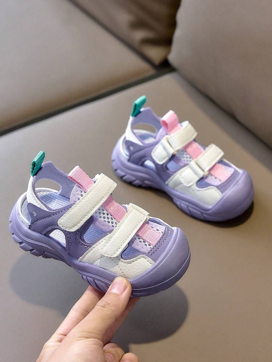 1 Pair Purple Children/Infant/Toddler Outdoor Sandals, Beach Shoes, Rain Shoes, Soft Bottom, Non-Slip, Hook And Loop Closure, Fashionable Solid Color, Cute Open Toe Sandals, Breathable, Quick Drying, Suitable For Spring/Summer, Beach, Outdoor Play - Purple - View 1