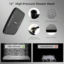 12 Rain Shower Head With Handheld Spray Rainfall Shower Head With Handheld Combo 11 Stainless Steel Extension Arm With Height Angle Adjustable High Pressure Showerheads Matte Black - 霧面黑 - 查看 3