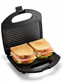 2-In-1 Electric Sandwich Grill 750W 220V Non-Stick Double Press For Sandwiches, Meats And Vegetables, Compact - 黑色 - 查看 7