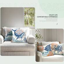 4 Stücke Boho Meereskreatur Illustration Pfirsich Samt einseitig bedruckte Kissenbezüge, 100% Polyester, Wohnzimmer Sofa Schlafzimmer Dekoration, Atmosphäre Stil, ohne Kissenfüllung, 40x40cm/45x45cm/50x50cm - Mehrfarbig 03 - Übersicht 5