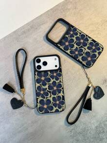 1pc Vintage Floral Pattern Litchi Texture Anti-Drop Anti-Slip Soft Phone Case + Heart-Shaped Lanyard, Compatible With Apple, Phones - Multicolor - View 4