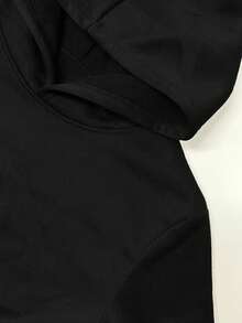 Women's Statement Pattern Printed Long-Sleeved Drawstring Kangaroo Pocket Hooded Sweater - Black - View 6