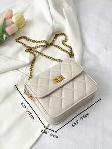 2026 Spring New Rhombus Embroidery Chain Crossbody Bag, Versatile Ins-Style Small Square Bag, Fashion - Beige - View 6
