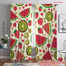 2 tấm rèm cửa màu trắng ngà họa tiết trái cây và trái tim, chất liệu polyester, kiểu dáng tươi sáng dễ thương, thích hợp trang trí phòng khách, phòng trẻ em vào mùa hè. - Nhiều màu - Xem 18