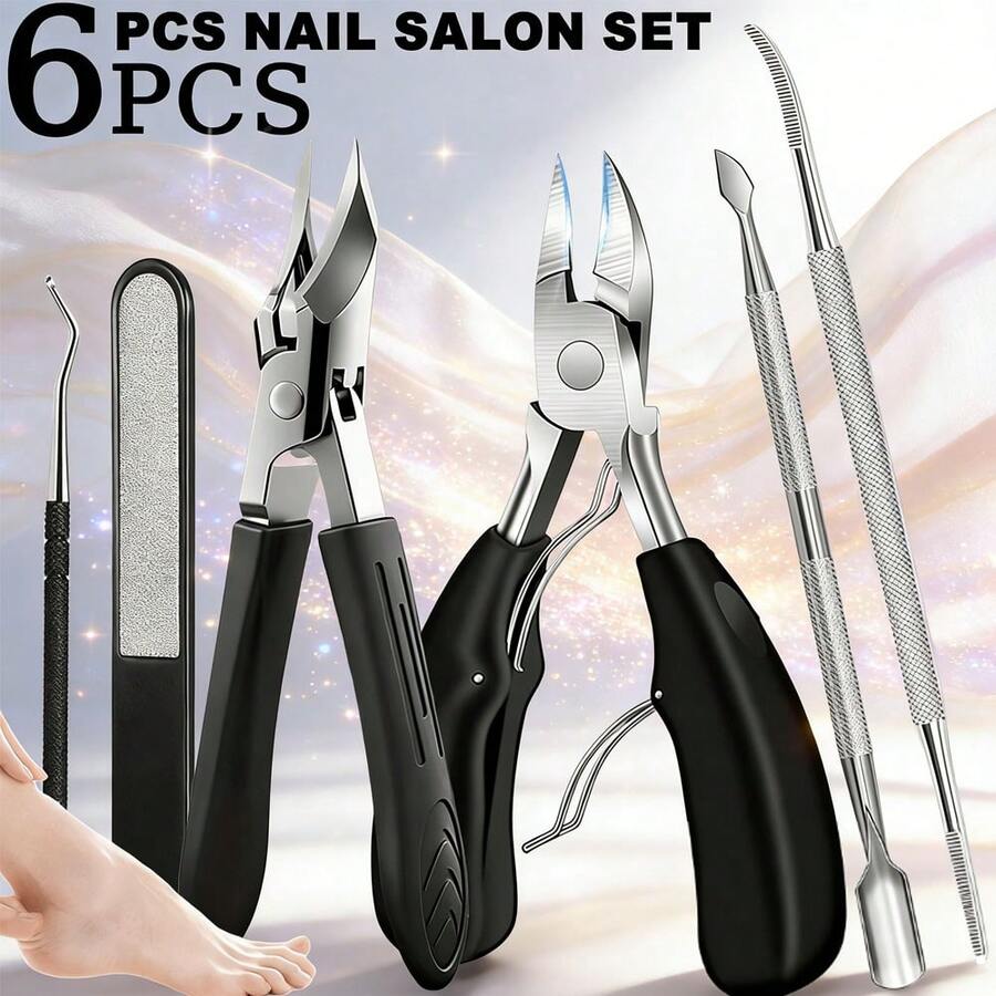 Bộ dụng cụ chăm sóc móng - Kìm cắt móng dày và cứng, bao gồm kìm cắt móng, kéo tỉa móng, dũa móng chân, dụng cụ đẩy biểu bì - Tay cầm màu đen cổ điển, phù hợp cho nam, nữ và người lớn tuổi - Sử dụng tại nhà và tiệm làm móng - Nhiều màu - Xem 1