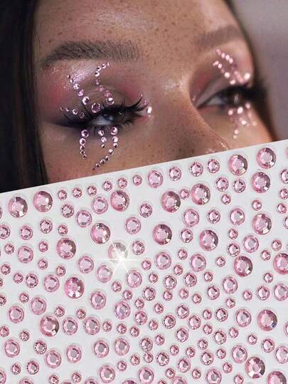 1pc Multi-Color Face Rhinestone Sticker, Instantly Elevates Any Occasion! Transparent Crystal-Like Quality + Luxurious Gold Glitter, Self-Adhesive For Easy Application. Decorate Eyes, Brows, Tear Ducts, Nose Tip To Create Radiant "Dewy" Or Glamorous "Rhinestone" Makeup Looks, Perfect For Photos. Goodbye To Typical Rhinestone Issues Like Falling Off, Skin Irritation, And Difficult Application. Redefines Makeup Experience! Stays Firmly On Face All Day, Won't Fall Off Even When Sweating, Partying, Or On Dates.