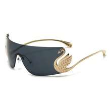 Gafas de moda versátiles y listas para fotos de vacaciones de alta gama con lentes de gradiente de diamante de cisne, estética de lujo francés - N132 - Ver 2