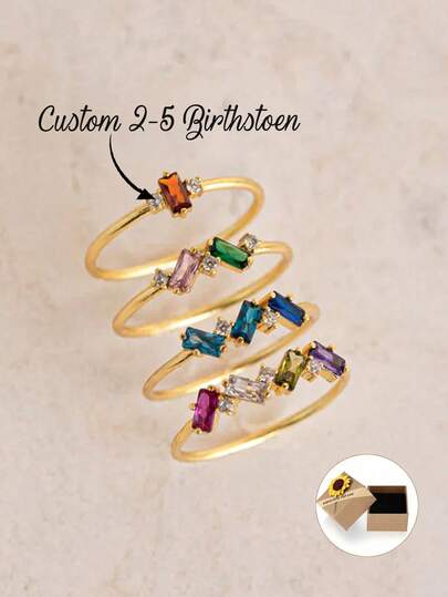 1 chiếc nhẫn đá quý hình chữ nhật tùy chỉnh, nhẫn đá quý, nhẫn vàng dành cho nữ, nhẫn nhiều đá sinh nhật cá nhân hóa, nhẫn dành cho mẹ, quà tặng Ngày của Mẹ, quà tặng cho mẹ