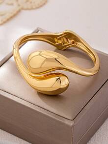 1pc Fashionable New Thick Minimalist Exquisite Quality Versatile Gold-Plated Large Water Drop Shaped Bracelet For Women - Yellow Gold - View 4
