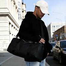 BAGCO Bolsa de gimnasio unisex impermeable con compartimento para zapatos y bolsillo impermeable; bolsa deportiva multifuncional para el fin de semana, adecuada para viajes, deportes, fitness y entrenamientos. - Negro - Ver 5