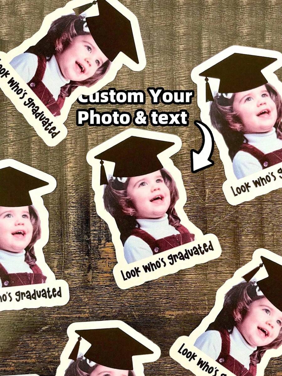 Customizable Multi-Size Photo Stickers, Personalized Photo Stickers, Graduation Stickers, Waterproof Stickers, Stickers, Meaningful Gifts, Commemorative Gifts, For Her, Friends, Students, Employees, School, Home, Office, Graduates, Multi-Functional, Customizable, Personalized - Multicolor - View 1
