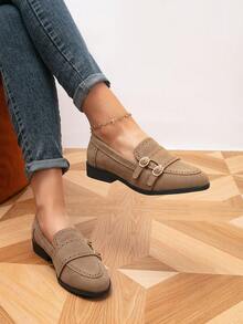 Giày lười nữ, giày bệt mũi tròn, giày retro ngoài trời, giày thường ngày - Màu Khaki - Xem 2