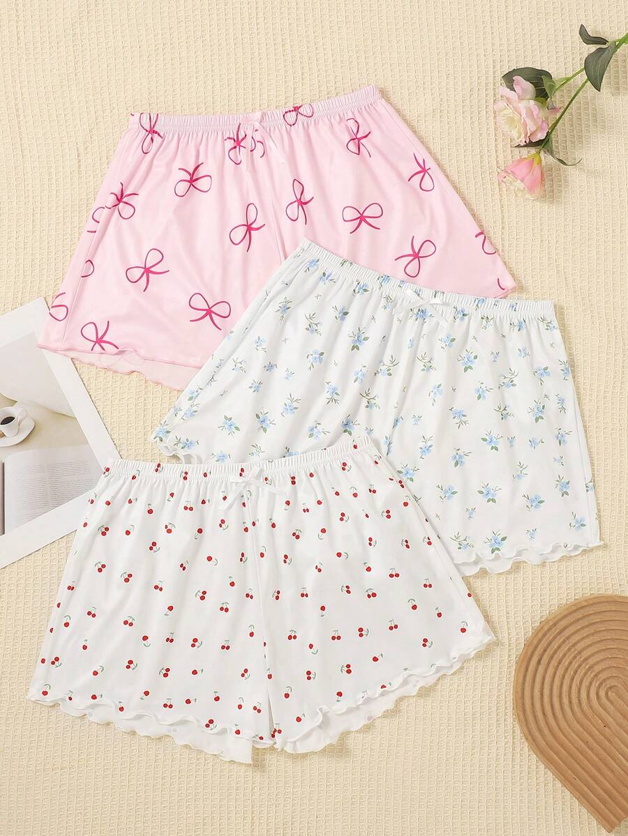 Bộ 3 món đồ ngủ kiểu dáng ngọt ngào cho bé gái mùa xuân/hè, quần pajama có nơ, đồ ngủ rộng rãi thoải mái cho nữ. - Nhiều màu - Xem 1