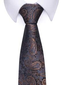 AlanKing 1 pezzo Cravatta da uomo con motivo floreale paisley, larghezza 8 cm, adatta per vacanze, matrimoni, lavoro, accessori, festival, regalo di laurea - marrone scuro - Visualizzare 2