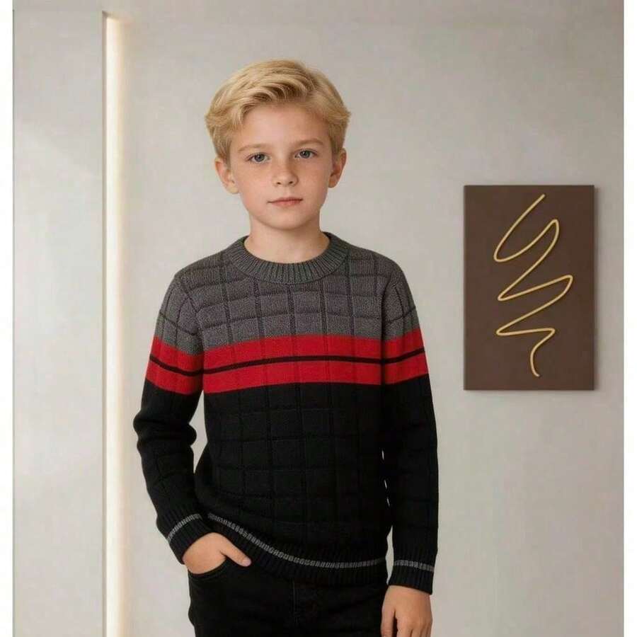 New Collection Of Children's Knitted Sweaters For Autumn And Winter. - Model 9 - Dark Gray - View 1