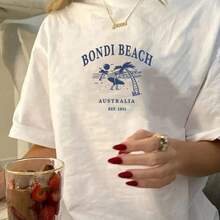 Women S Summer Australian Bondi Beach Printed Casual Simple Loose Everyday Street Short Sleeve T-Shirt Tops Women S Summer Everyday Casual Street Style Tops Cute T-Shirts Beach Tops Summer Tops For Wo - 藍色 - 查看 6