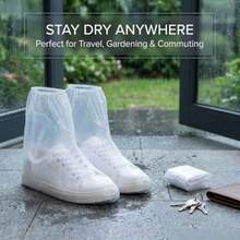 10 pares de fundas impermeables para zapatos desechables de plástico transparente para botas de lluvia con apertura elástica transparente para hombres y mujeres protectores de zapatos antideslizantes - como en la foto - Ver 2