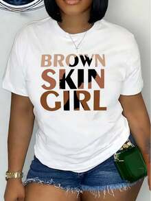 2026 T-Shirt Da Donna Taglie Forti, Ampia, In Puro Cotone A Maniche Corte, Con Stampa "Girl With Brown Skin". Lavabile In Lavatrice, Traspirante E Dalla Vestibilità Comoda. Adatt - 白色 - 查看 5