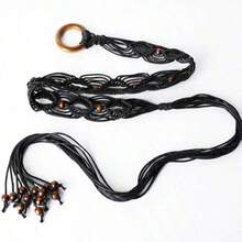 Multi-Color Bohemian Braided Wax Rope Belt With Wooden Circle, Retro Hollow Dress Belt Perfect For Spring, Summer & FallRandom Color Delivery - 彩色 - 查看 13