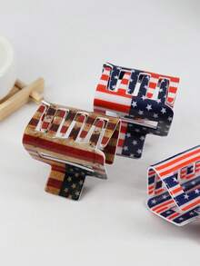 1/3 chiếc kẹp tóc hình vuông rỗng 5cm in cờ quốc kỳ, làm bằng chất liệu giả da PVC, thích hợp cho ngày Quốc khánh 4 tháng 7 và sử dụng hàng ngày. - Nhiều màu - Xem 4