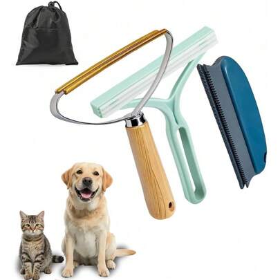 3件套可重复使用宠物毛发清洁工具 - 适用于沙发、地毯、猫爬架、汽车座椅、家具、衣物、宠物屋，可轻松去除猫狗毛发，附赠收纳袋