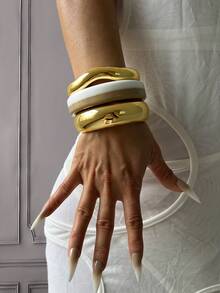 Set de 3 piezas de pulseras con dijes, pulseras de color dorado, pulseras anchas, pulseras gruesas, set de pulseras, brazalete ancho, pulseras para mujer, regalo para ella - Multicolor - Ver 12