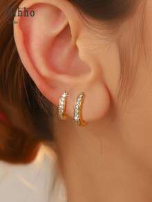 Hihho 2 Pairs Delicate Minimalist Cubic Zirconia Earrings Set, Understated Luxurious Jewelry Suitable For Daily Commute And Shopping, Can Be Worn Stacked Or Individually - Earrings Set - View 3