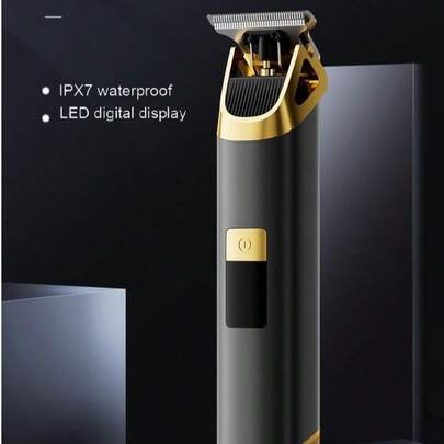 男士专业无线理发器，零间隙修剪器，带LED显示屏，7500转/分钟防水电动理发套装，可充电Type-C接口胡须修剪器，适用于家庭理发店
