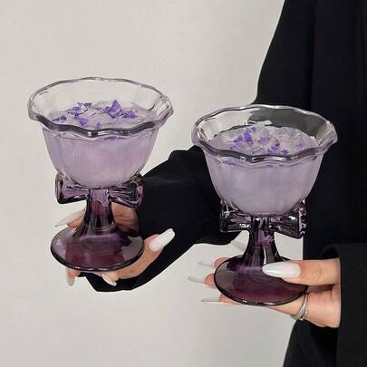 Purple Bow Stemmed Glass Goblet, Creative Aesthetic Cocktail Champagne Cup, Versatile For Cold Drinks Coffee Wine, Perfect Mother's Day Birthday Gift For Her