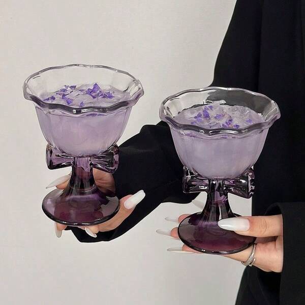 Purple Bow Stemmed Glass Goblet, Creative Aesthetic Cocktail Champagne Cup, Versatile For Cold Drinks Coffee Wine, Perfect Mother's Day Birthday Gift For Her
