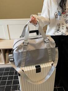 New Fashionable Travel Bag With Jacquard Pattern, Minimalist Niche Design, Stylish And Popular, Suitable For Short Trips, Fitness, With Spliced Color Blocks, Large Capacity, Versatile - Beige - View 9
