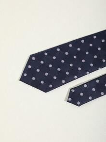 1条男士藏青色和浅蓝色雏菊手工领带 - 藏蓝色 - 查看 2