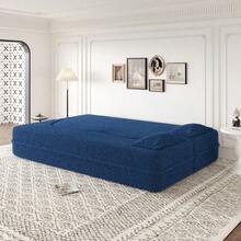 Modern Floor Sofa With 2 Pillows Convertible Teddy Fabric FoamFilled Sleeper Sofa Bed 15" Full Size Folding Mattress For Living Room Guest Bed Playroom No Assembly Required Blue - Azul + Teddy1 - Ver 6