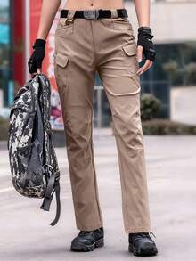 Pantalones de ocio pantalones de ocio pantalones de ocio hombres ropa de trabajo de bolsillo múltiple ropa de trabajo de tubo recto pantalones de trabajo de tubo recto relajados pantalones de ocio de locomotoras de tubo recto - Caqui - Ver 1
