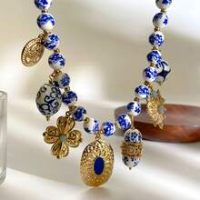 New Vintage Palace Style Multi-Pendant Stainless Steel Necklace, Fashionable Luxury Elegant Pendant Design For Party, Holiday, Daily Wear - 陶瓷款多吊墜 - 查看 5