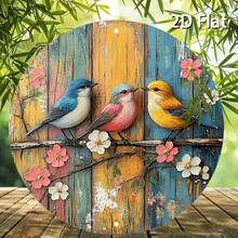 Placa de metal redonda 2D plana, peça única, estilo fazenda, com pássaros coloridos e flores. Decoração moderna e rústica sem moldura para casa, escritório, sala de jantar, garagem, café. Furos pré-perfurados. Tamanho conforme mostrado na imagem. - multicolorido - Ver 6