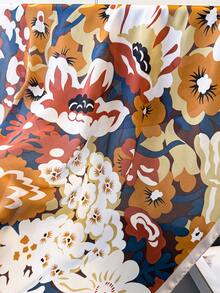 1 pieza Pañuelo cuadrado de seda con estampado floral vintage, adecuado para playa, calle, diario, vacaciones, negocios, decoración de moda - FG322-1 Color caramelo - Ver 3