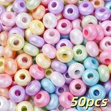 30/50pcs 8x14mm Acrylic Pearlized Crinkled Wheel Beads - Iridescent Textured Large Hole Spaced Beads For DIY Jewelry Making, Bracelets, Necklaces, Mobile Phone Chain, Earrings & Beaded Crafts - Random Color - View 9