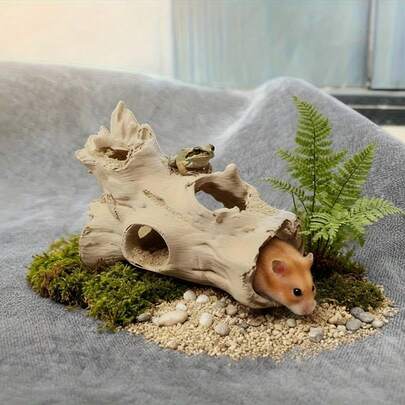 1pc Simulated Tree Stump Shaped Small Pet Hideout, Lizard Hiding Cave, Scorpion Shelter, Sturdy Plastic Material, Ideal Choice For Small Animal Owners