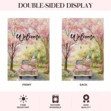 BNG 春日繁花欢迎花园旗 - 双面粉色卡车图案，饰有小矮人和鲜花，12x18 英寸 - A - 查看 5