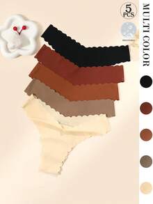 5pcs/Set Women's Seamless Lace Trim Low Waist Breathable Seamless Panties, Sexy Stretchy Briefs - Multicolor - View 2