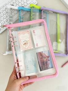 Sổ tay bìa cứng A5 có khóa kéo, bìa kim tuyến, sổ Bullet Journal kèm 10 trang PVC trong suốt có thể thay thế, văn phòng phẩm dành cho học sinh. - Nhiều màu - Xem 2
