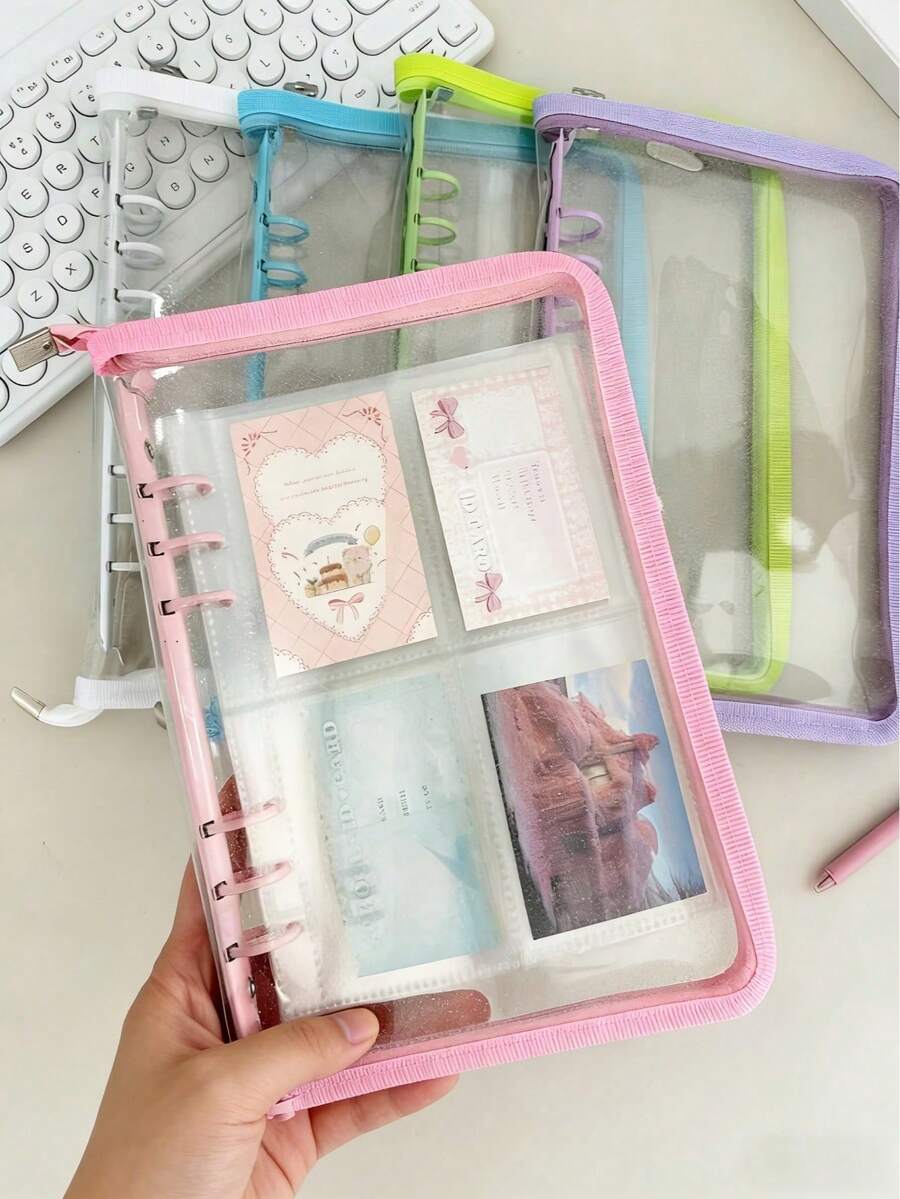 Sổ tay bìa cứng A5 có khóa kéo, bìa kim tuyến, sổ Bullet Journal kèm 10 trang PVC trong suốt có thể thay thế, văn phòng phẩm dành cho học sinh.